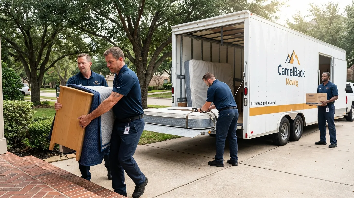 Crew loading residential truck for cross-state move from Elwood, NE