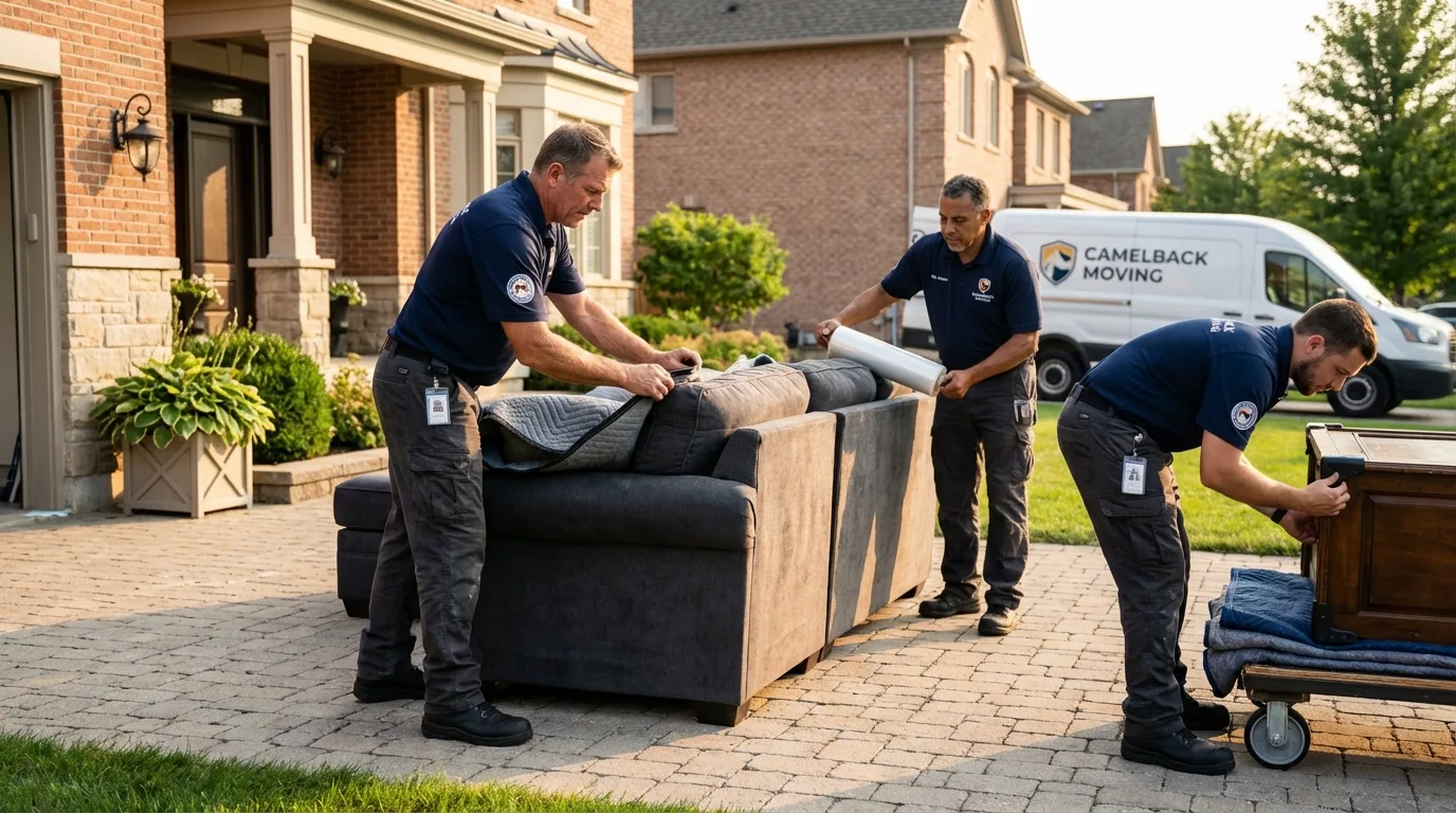 Large estate moving crew wrapping furniture in Elwood, NE