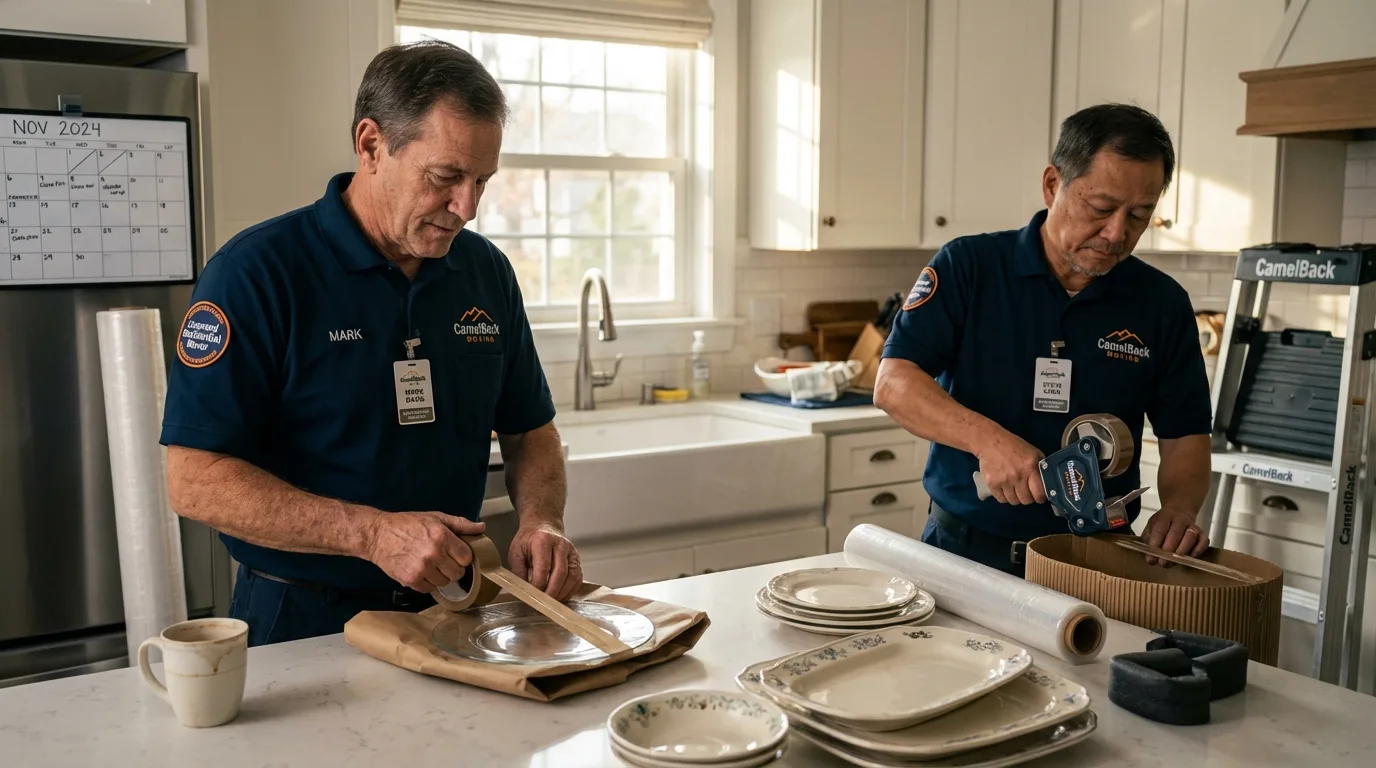 Professional crew packing kitchen dishware in Elwood, NE